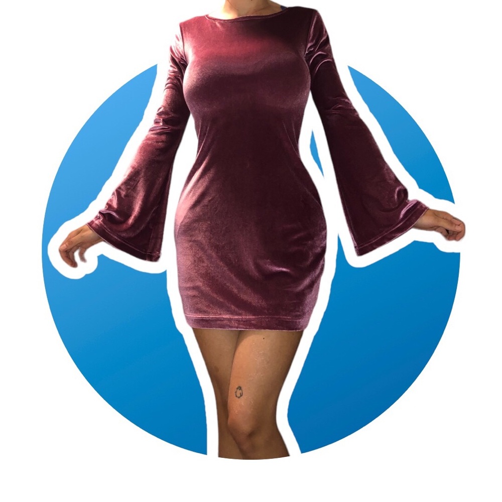 Urban Outfitters | Bell Sleeve Velvet Dress | Pink